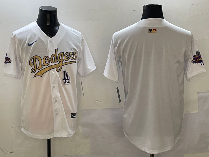 Men Los Angeles Dodgers Blank White Champion gold character 2025 Nike MLB Jersey style 6